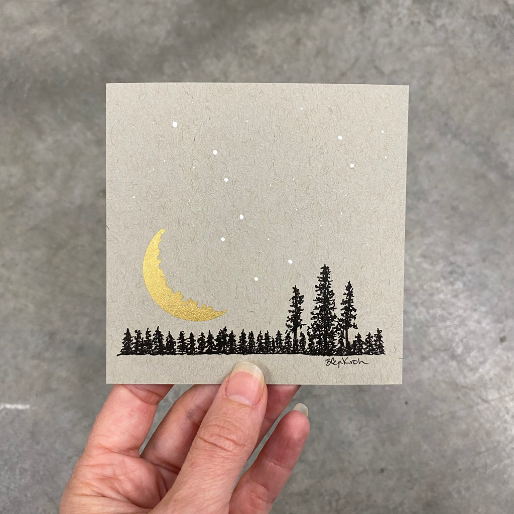 Big Dipper and forest - Grey and Gold Collection #56 - Original drawing - 4"x4"
