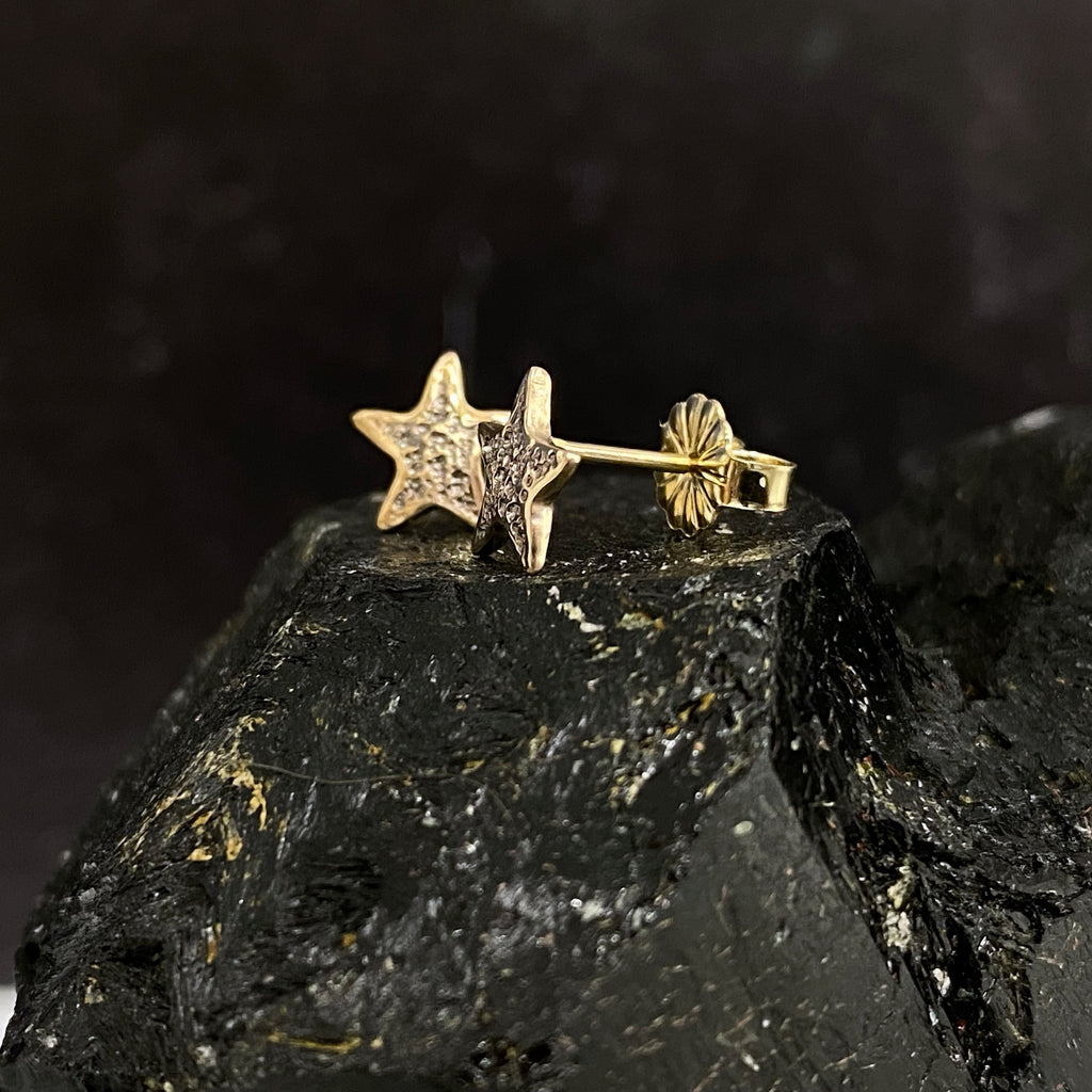 Dimpled Texture Star Post Earrings in 14k Yellow Gold - Ready to Ship
