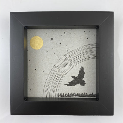 Eagle Silhouette with Aquila (Eagle) Constellation - Grey and Gold Collection #20 - Original drawing - 4"x4"