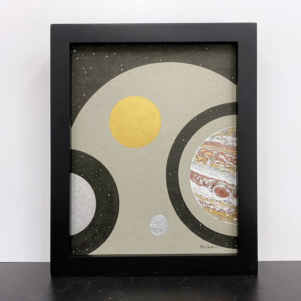 Jupiter in Aries, Mercury, sun and moon - Grey and Gold Collection #71 - Original Drawing - 8" x 10"