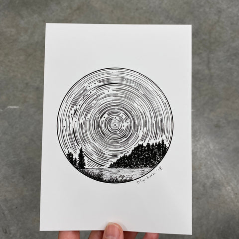 Pisces Constellation Star Trail Drawing #2 - Pen and Ink Drawing Print
