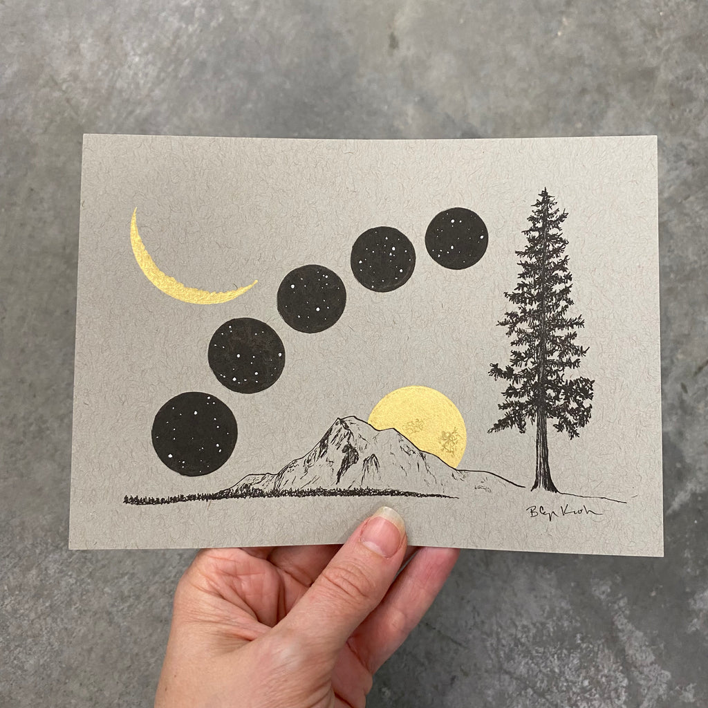 Phases of Night - Grey and Gold Collection #65 - Original drawing - 5"x7"