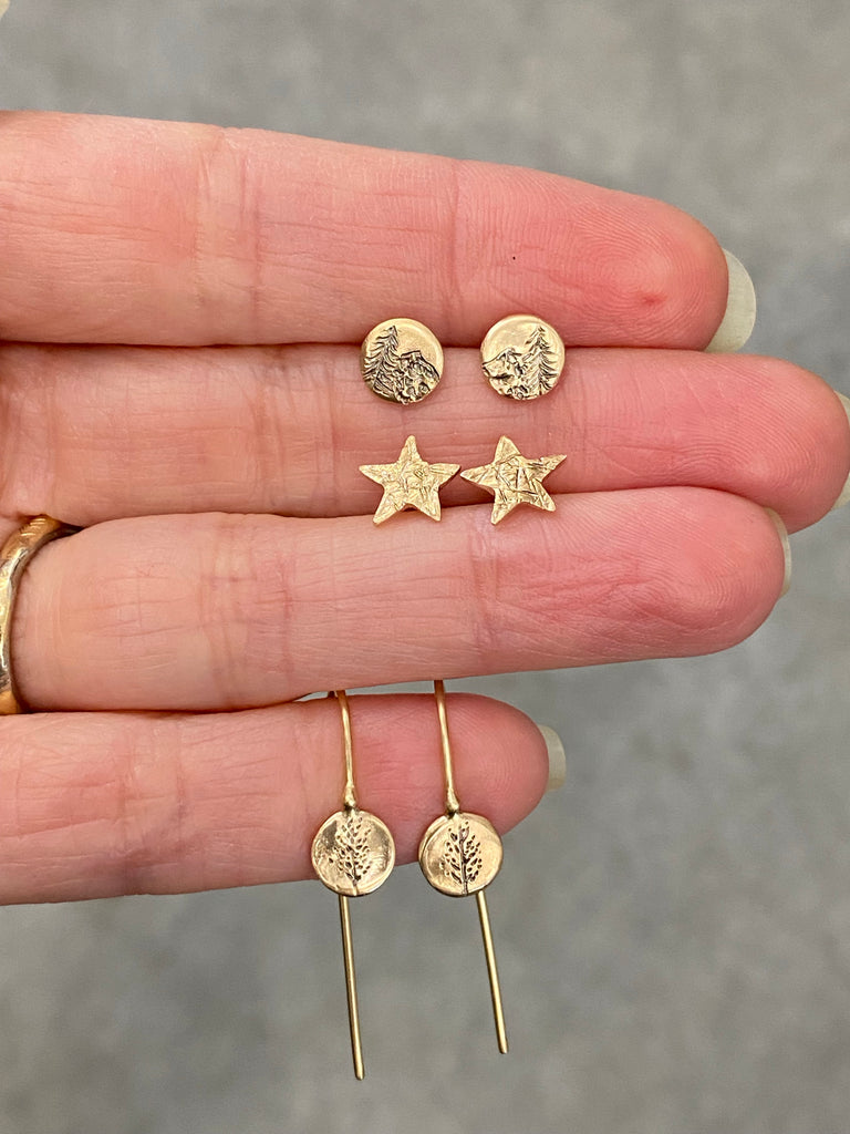Textured Star Post Earrings in 14k Yellow Gold - Ready to Ship