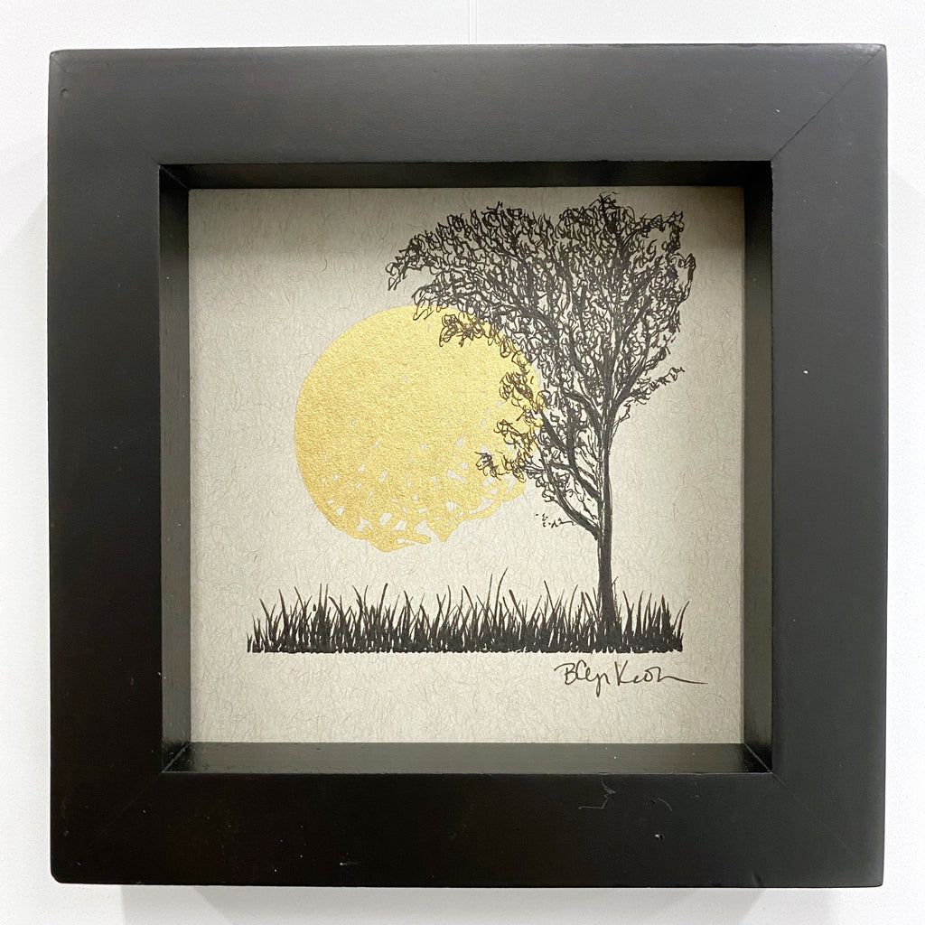 Magical Madrone and the Waning Moon - Grey and Gold Collection #41 - Original drawing - 4"x4"