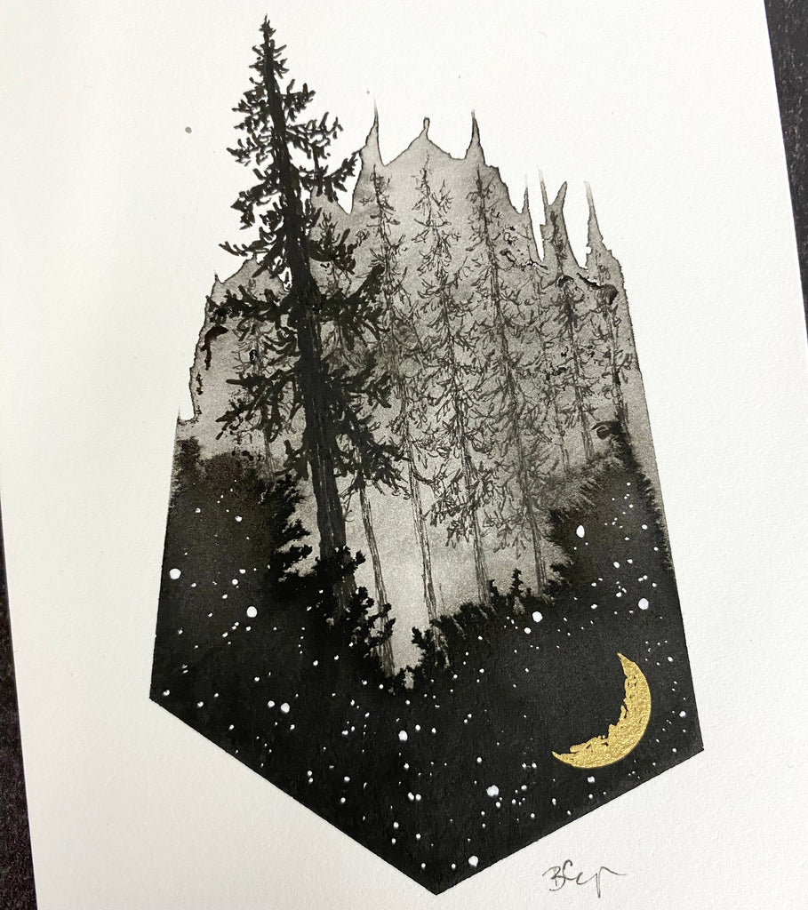 Beauty in the Upside Down 57 - Foggy Forest Prism - Original Drawing - 4”x6”