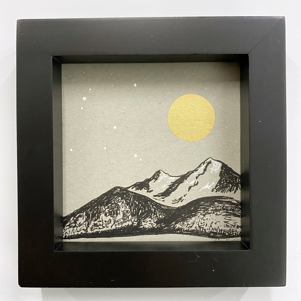 Dark Mountains and Aquila (Eagle) Constellation - Grey and Gold Collection #46 - Original drawing - 4"x4"