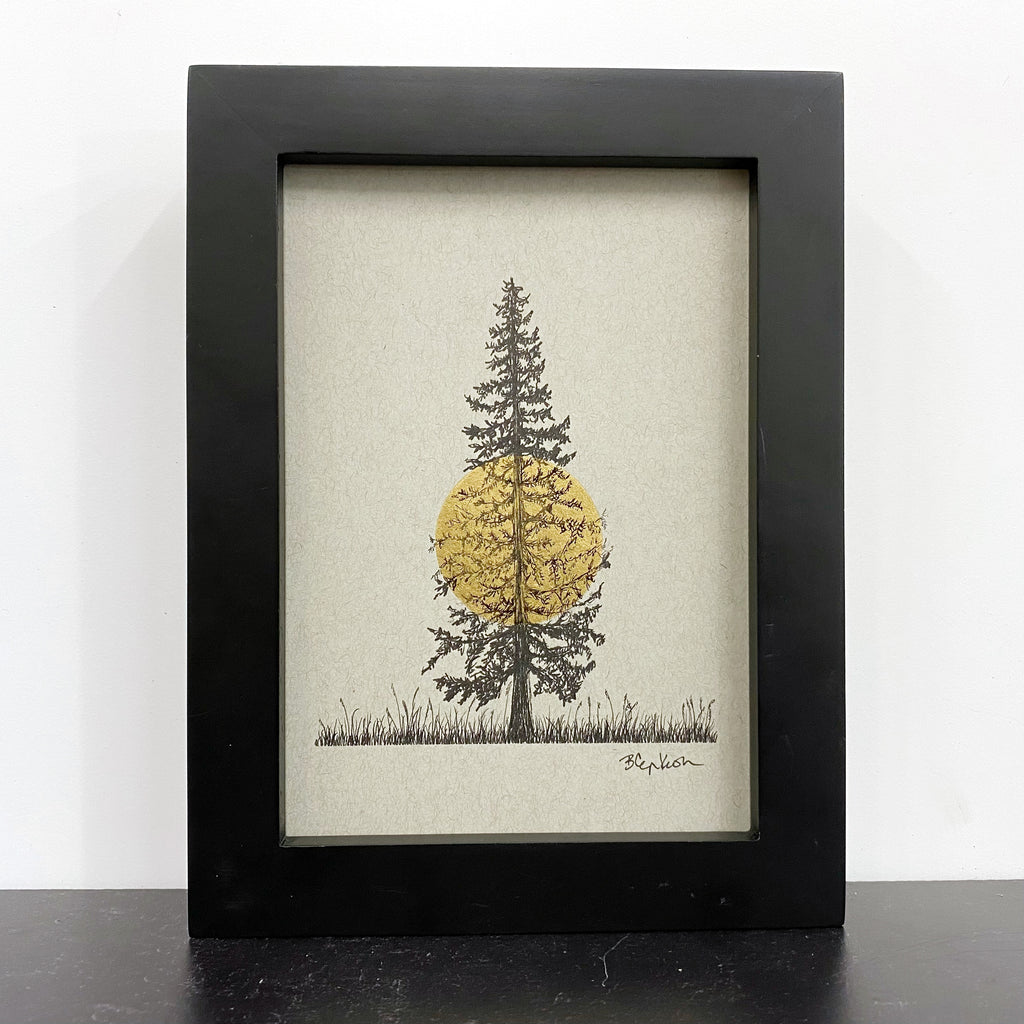 Glowing Tree - Grey and Gold Collection #64 - Original drawing - 5"x7"