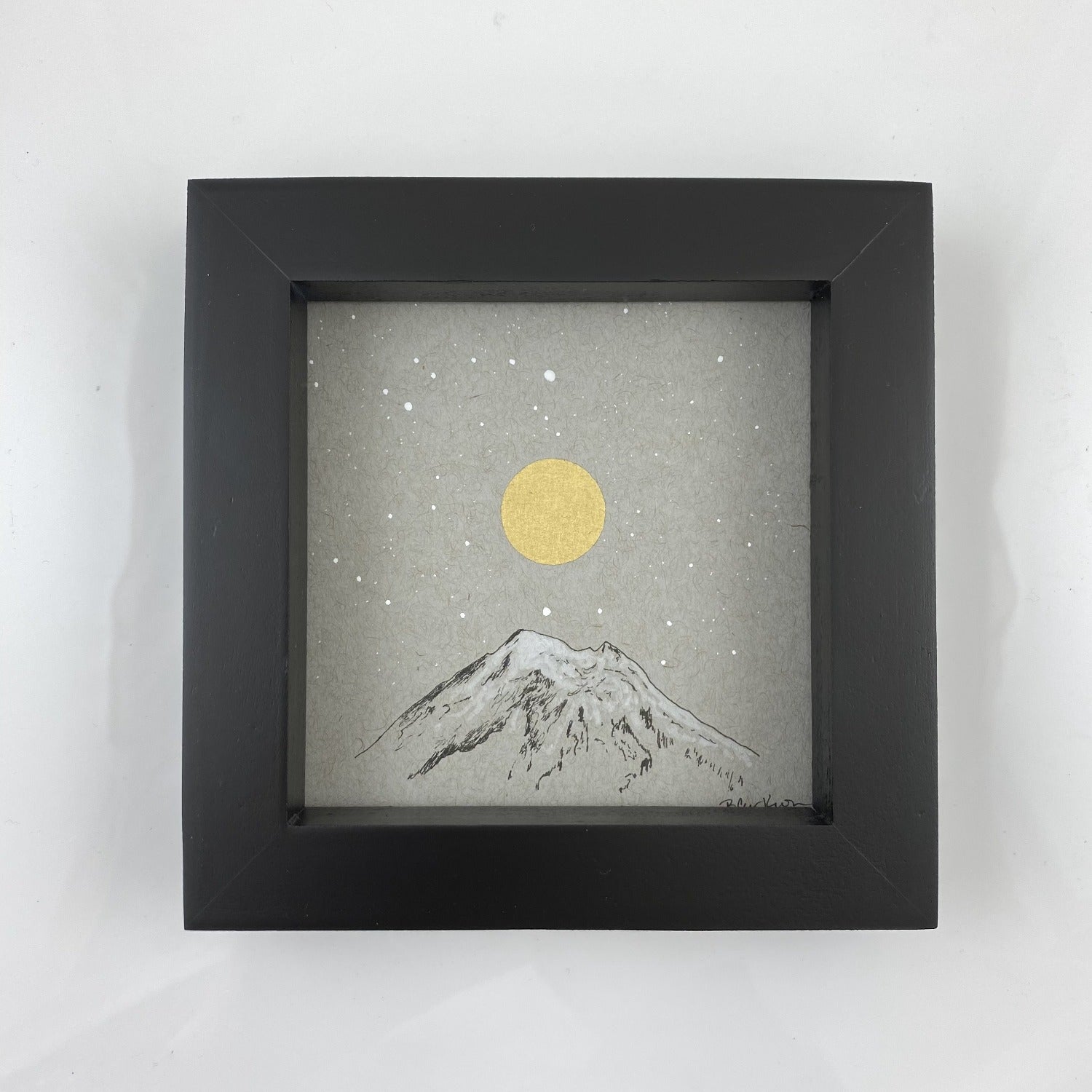 Mt. Baker Inspired Snowy Mountain and Moon with Little Dipper - Grey and Gold Collection 