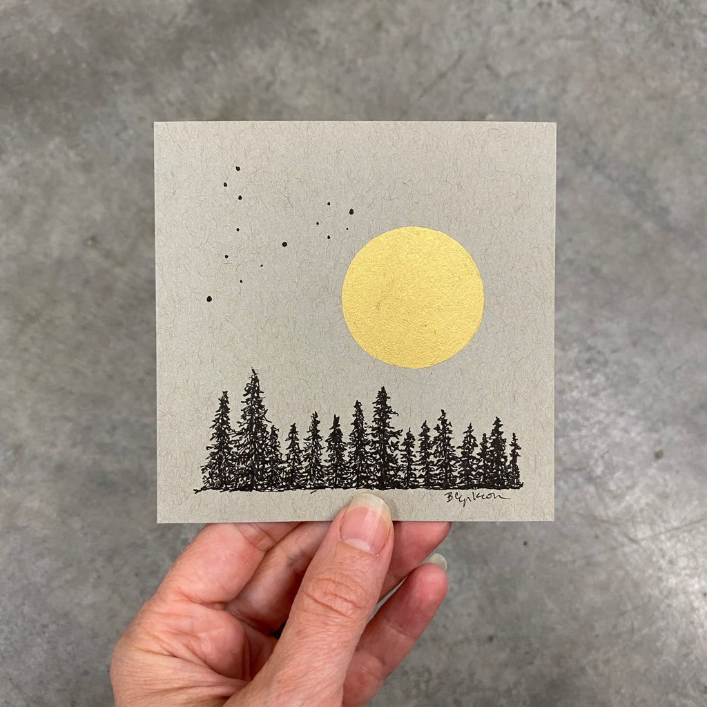 Pisces over the forest- Grey and Gold Collection #59 - Original drawing - 4"x4"