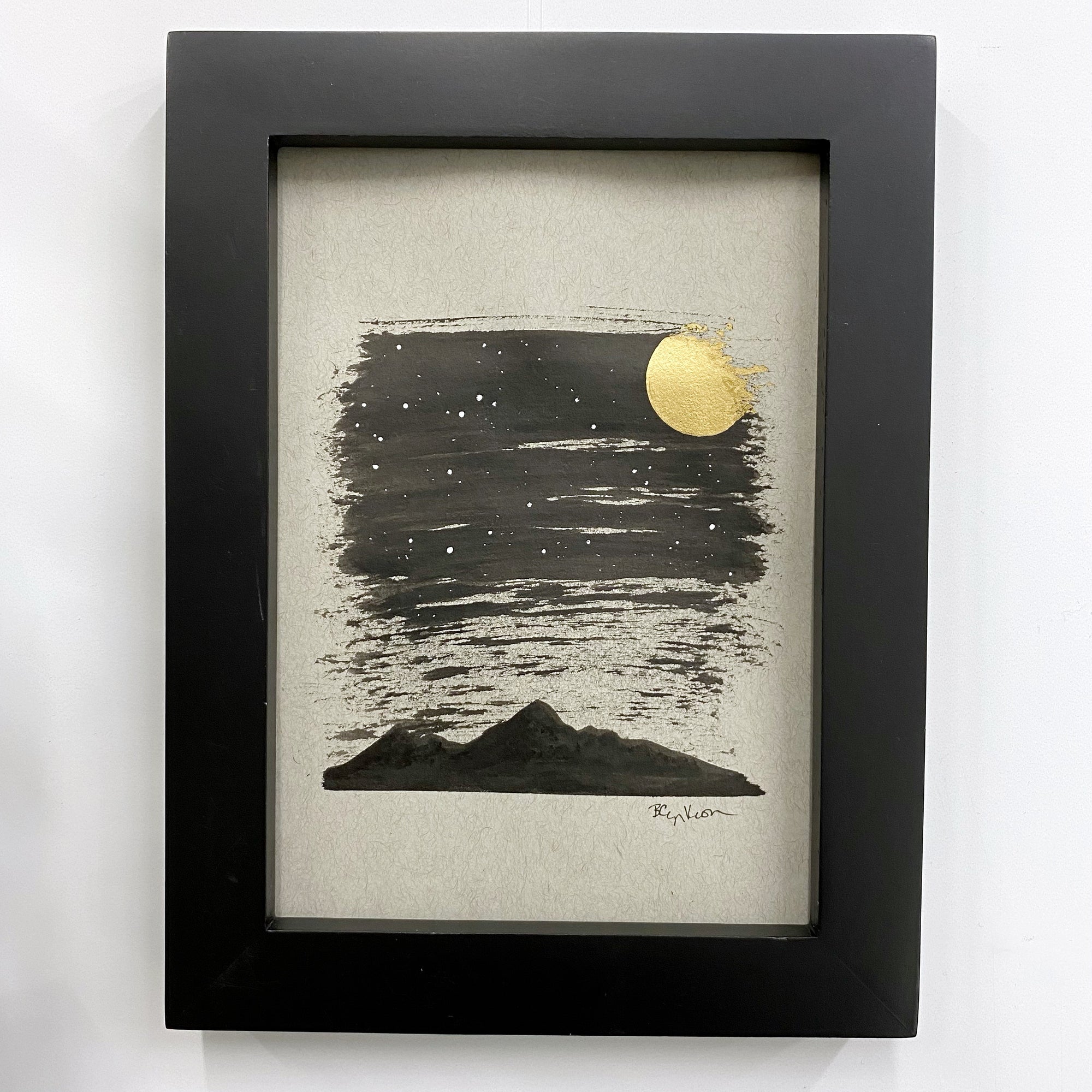 Dark and Cloudy Starry Night with Columba (Dove) Constellation and Mountain Silhouette - Grey and Gold Collection 