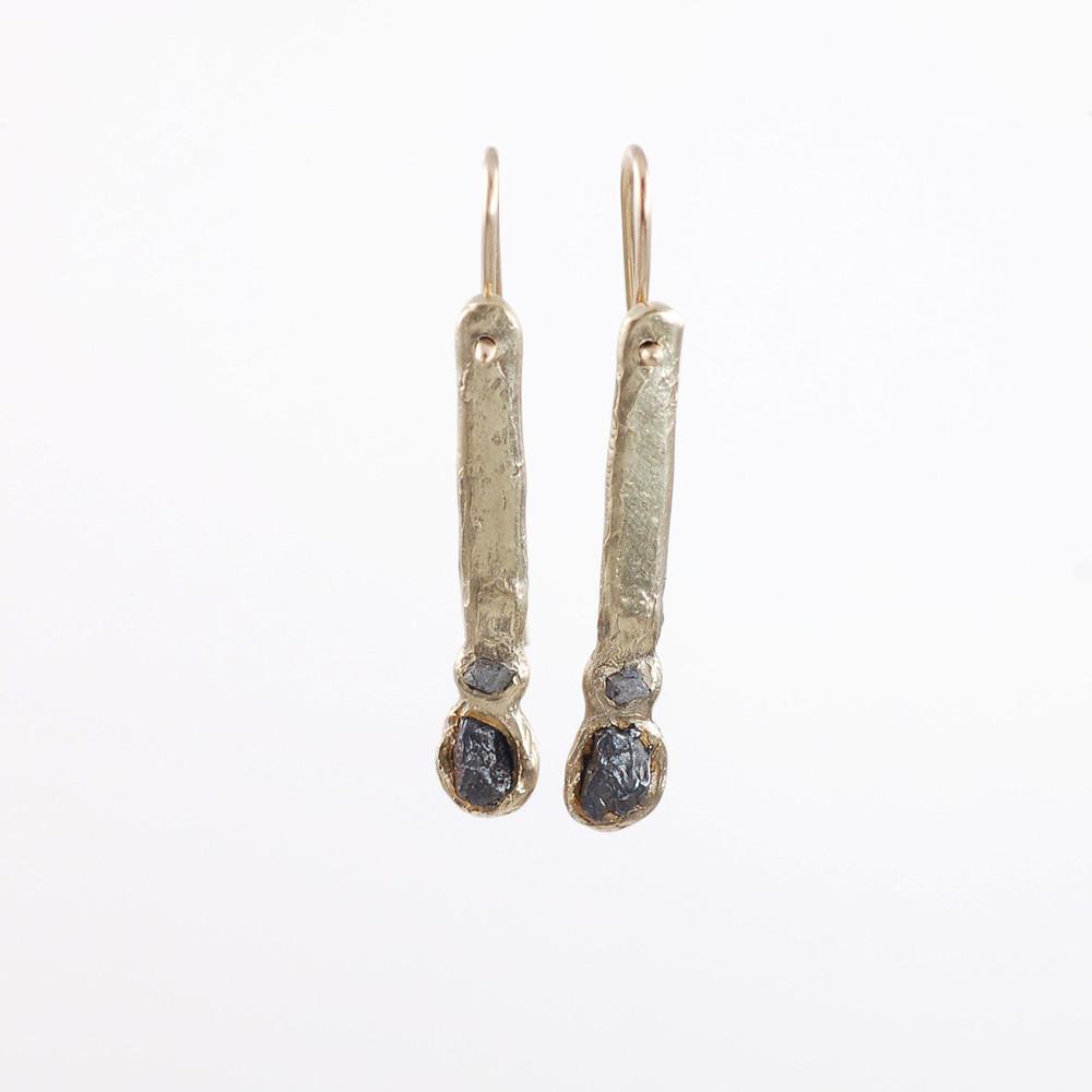 Meteorite and Rough Diamond Earrings in 14k Yellow gold #1 - Ready to Ship - Beth Cyr Handmade Jewelry