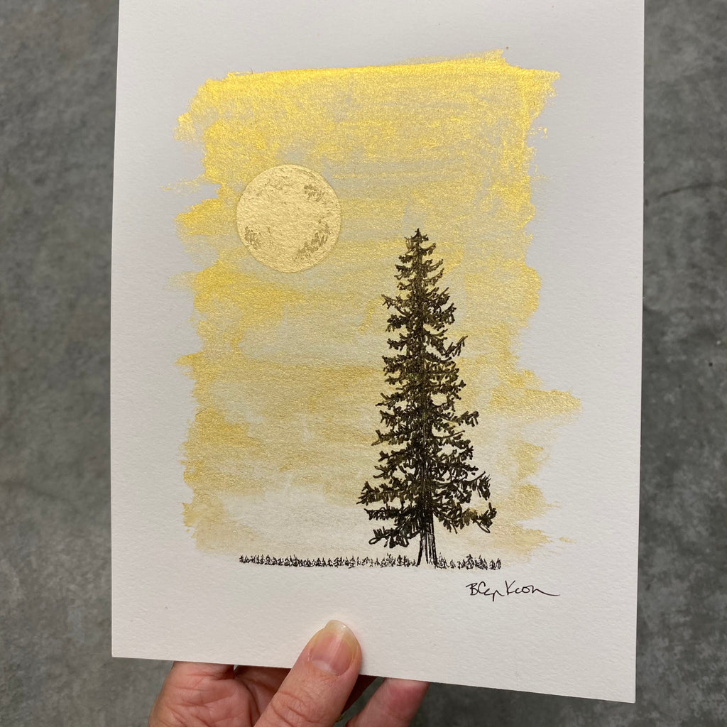 Golden Sky and Moon - Original Drawing - 6" x 8"