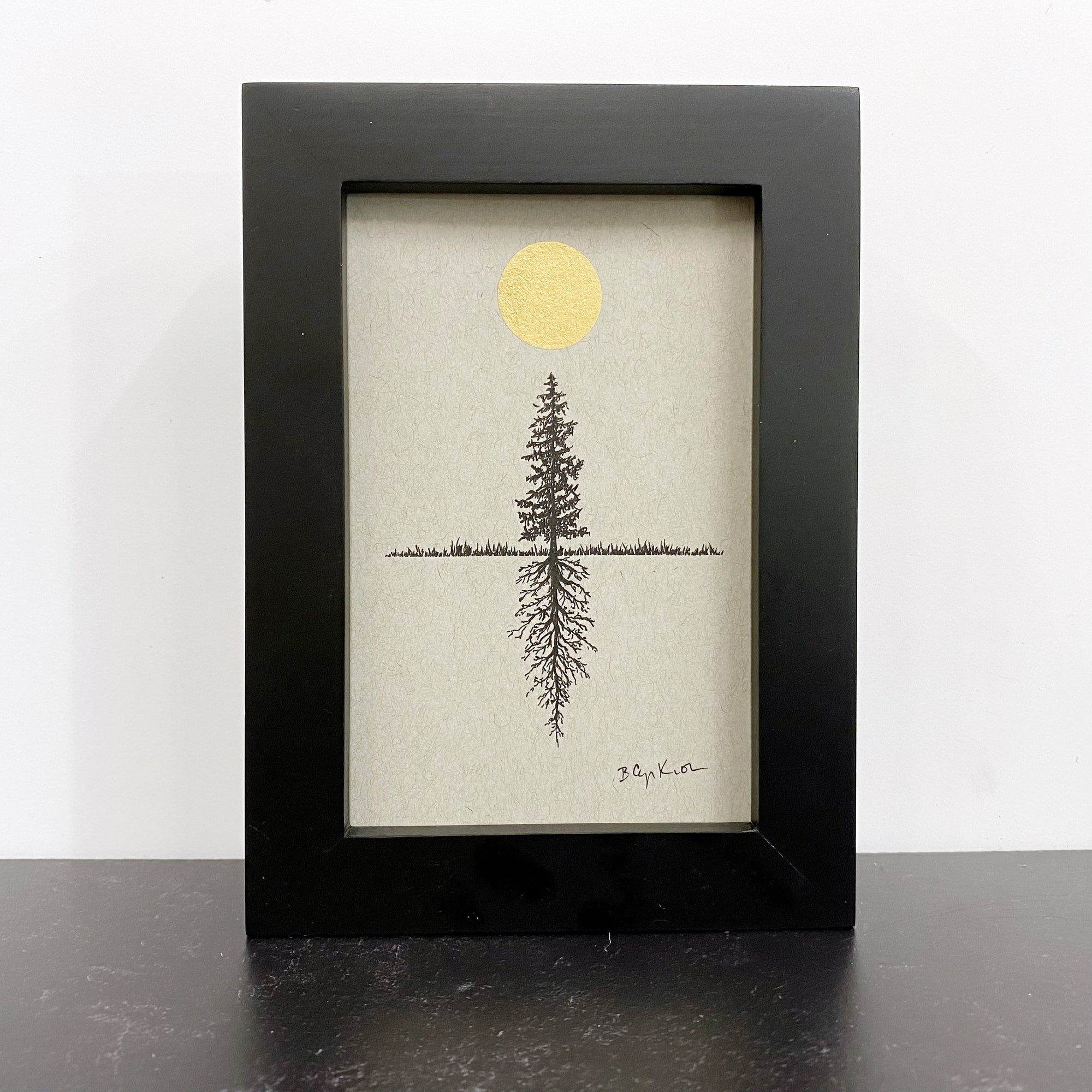 Full moon, tree and roots - Grey and Gold Collection 