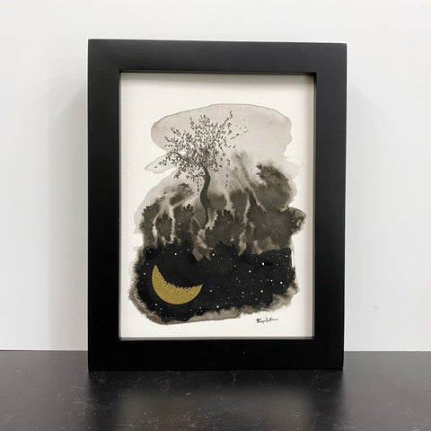 Beauty in the Upside Down 2 - Crescent Moon Original Drawing - 6" x 8"