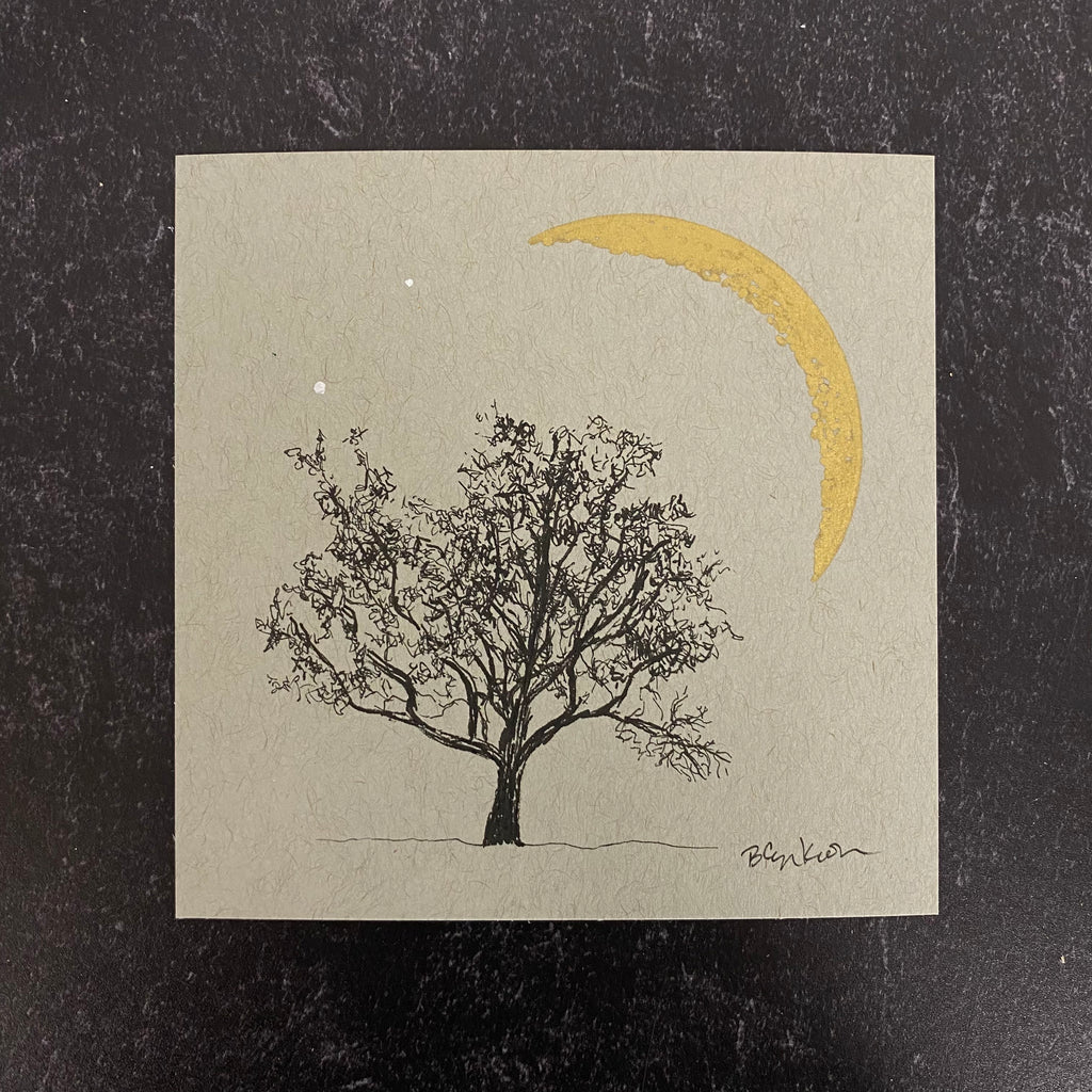 Mesquite and Crescent - Grey and Gold Collection #60 - Original drawing - 4"x4"