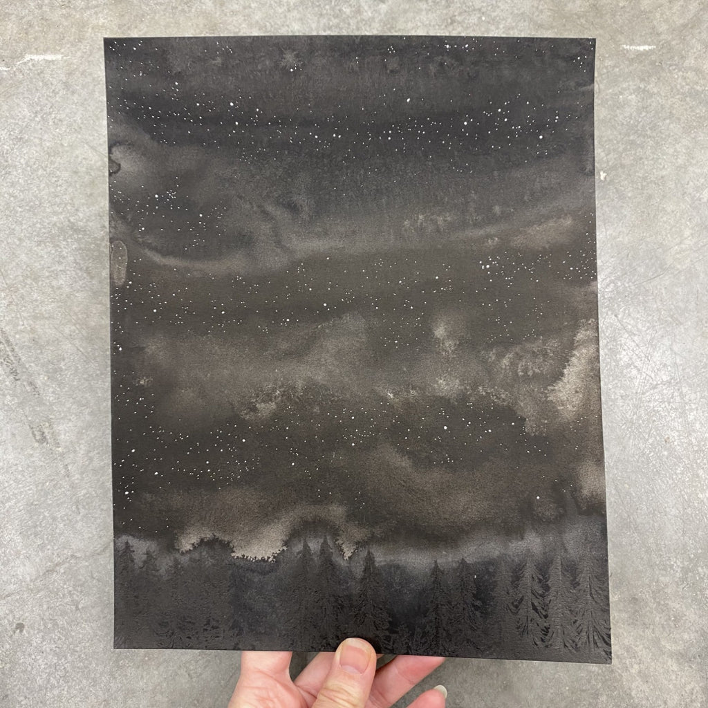 Winter Night Sky 21 - Cloud and star layers - 8 x 10 - Original Drawing