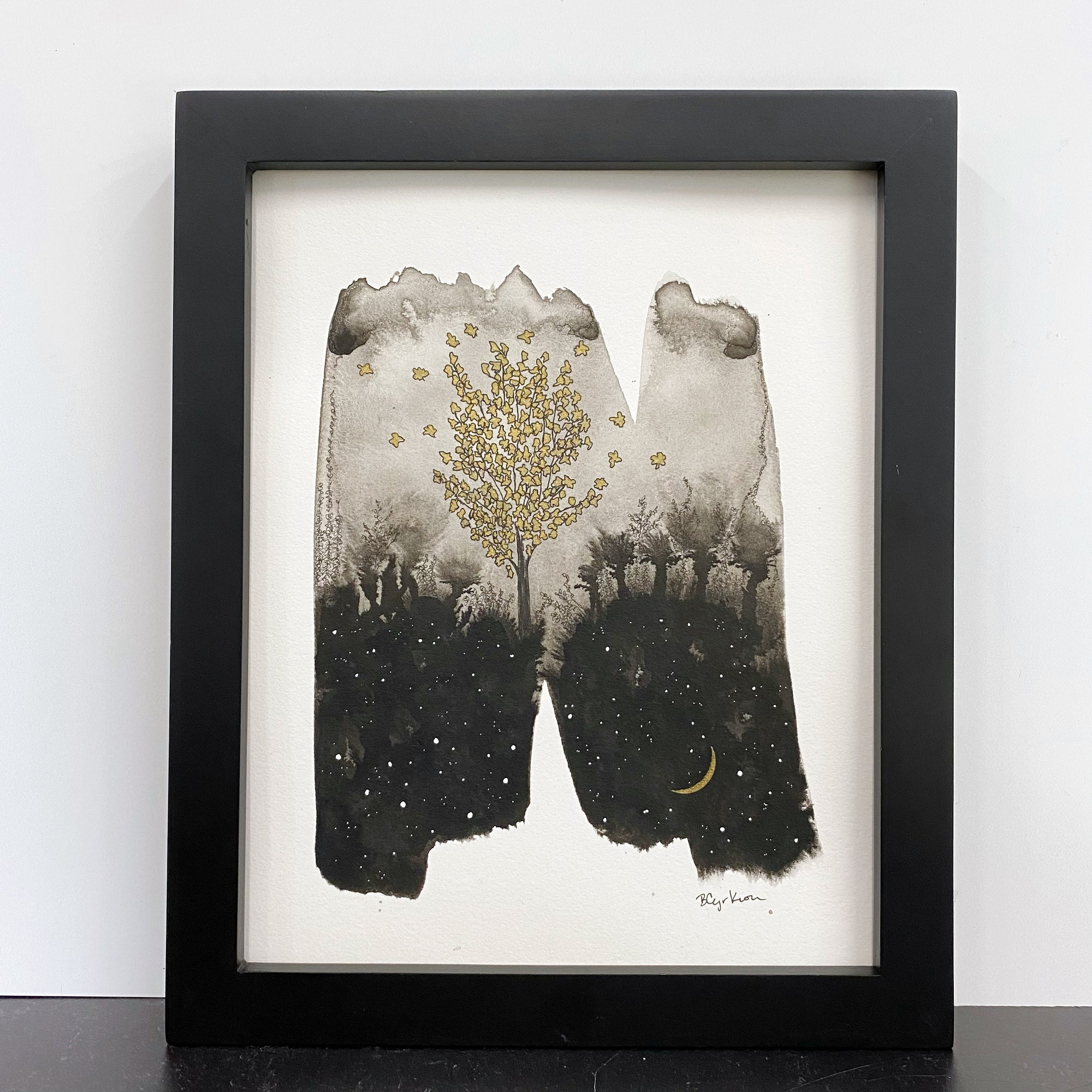 Beauty in the Upside Down 6 - Gold Leaves - Original Drawing - 8”x10”