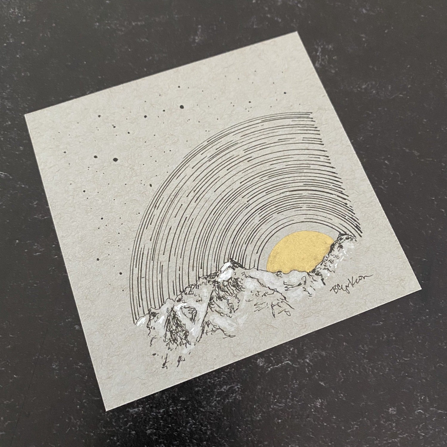 Star Trails over the Rising Moon and Mountains with Little Dipper - Grey and Gold Collection 