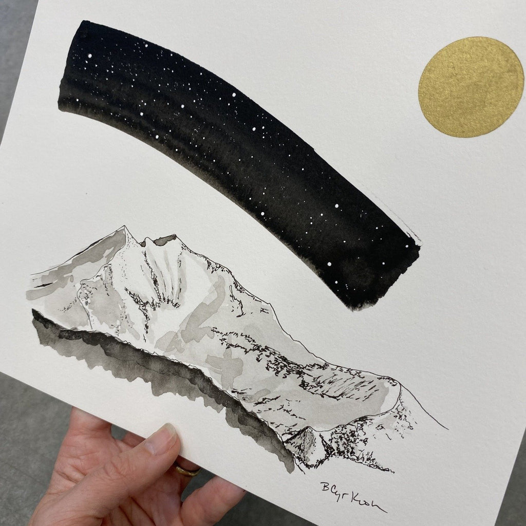 Fan (Fan Mountain) - Art Print - Inktober 2021 - Day 7 - hand embellished