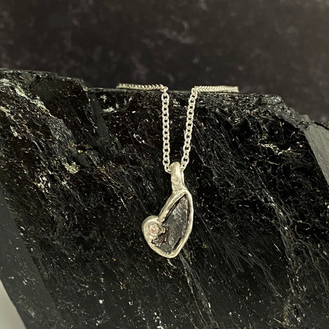 Meteorite and Moissanite Pendant in Sterling Silver - Ready to Ship
