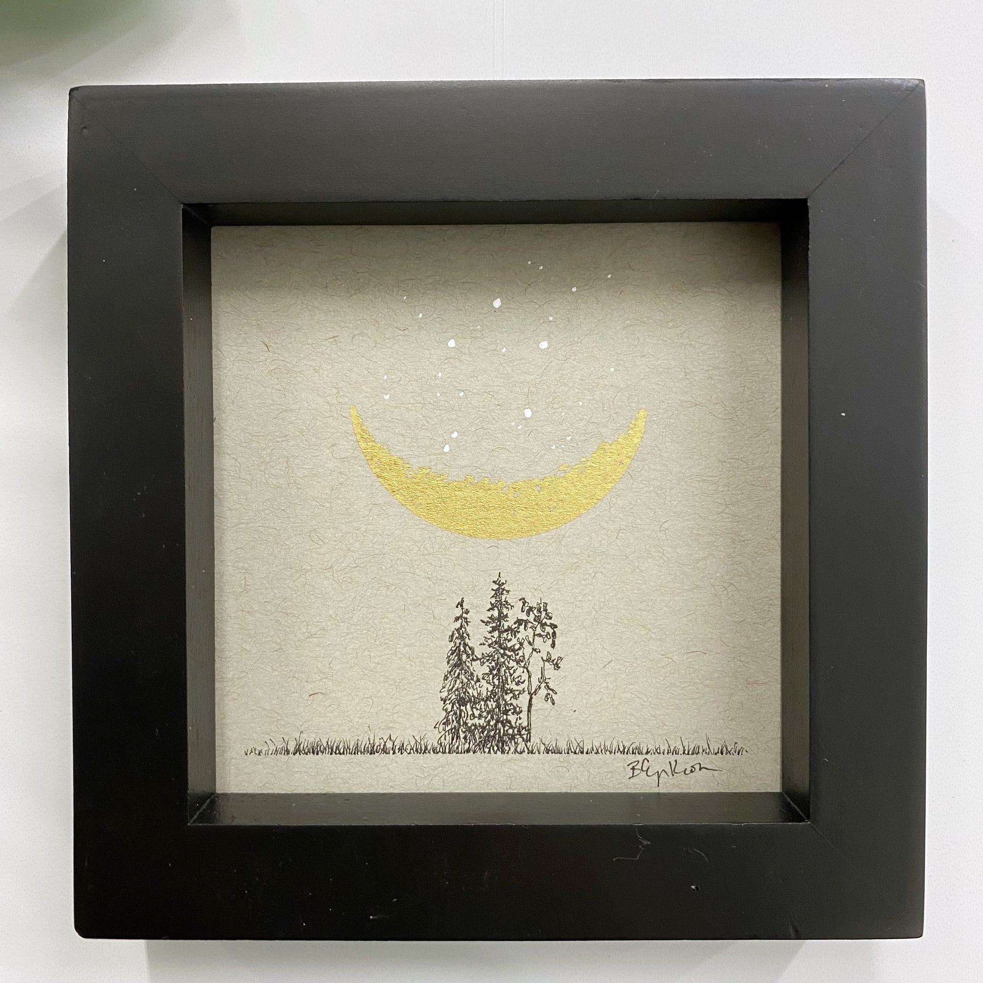 Crescent moon, Libra constellation and Tree Trio - Grey and Gold Collection 