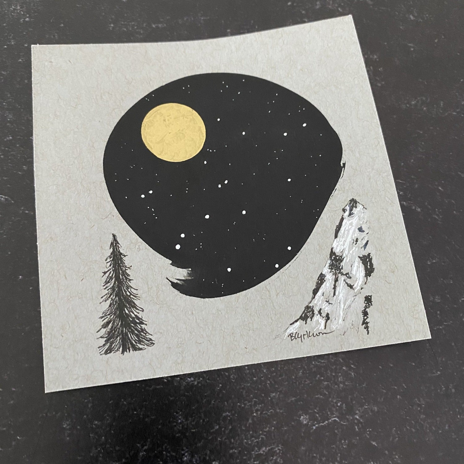 Lynx Constellation with Solo Tree and Steep Mountain - Grey and Gold Collection 