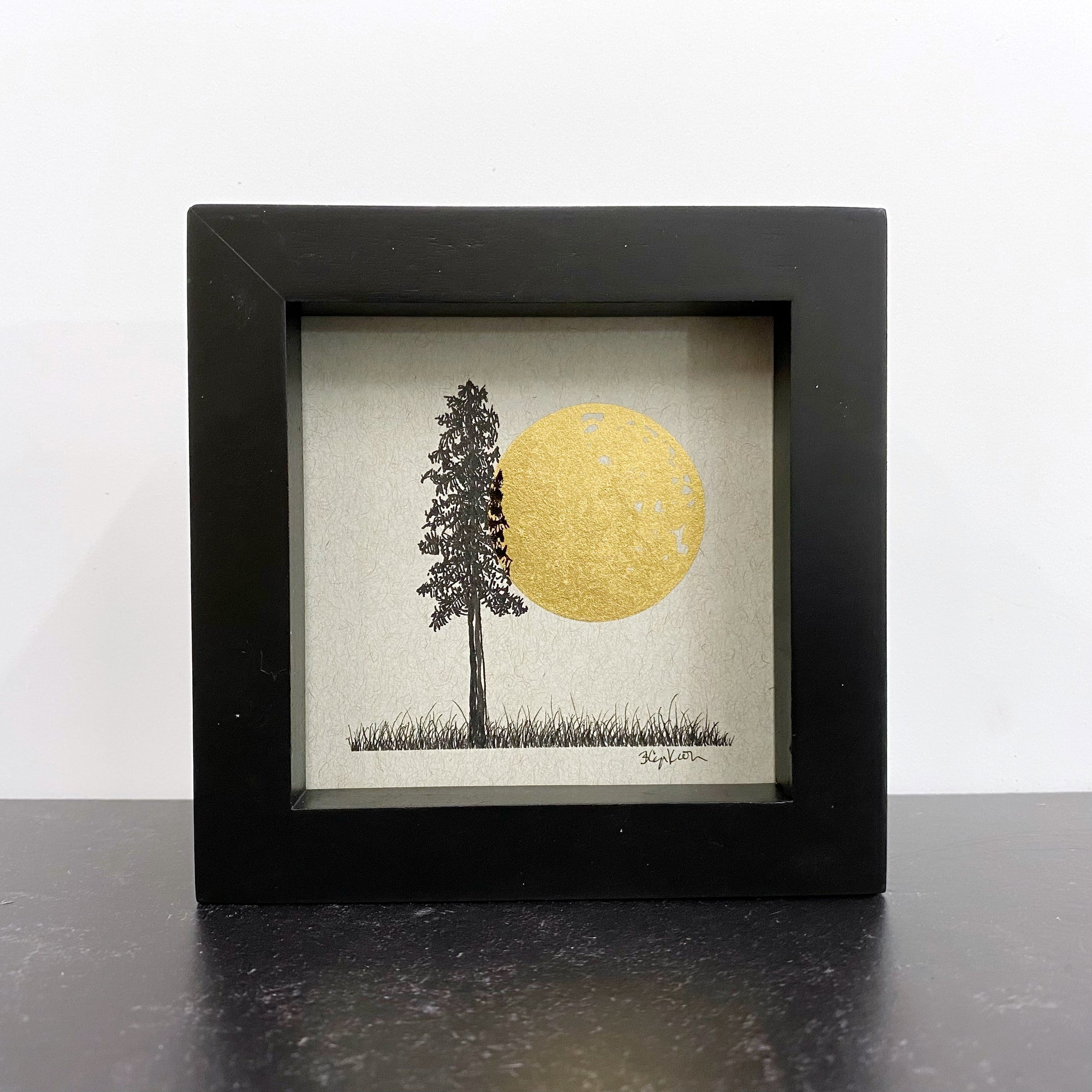 Snuggling moon and tree - Grey and Gold Collection 