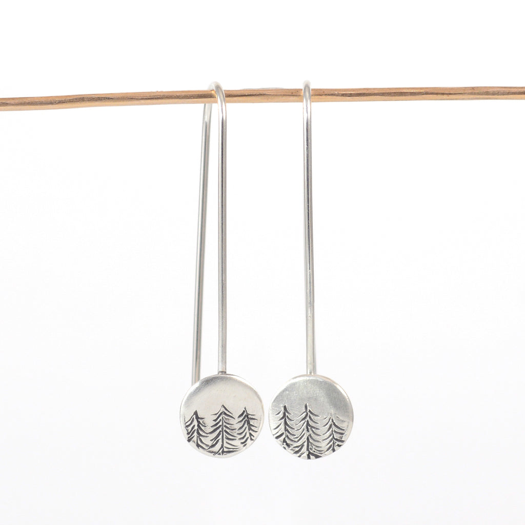 Landscape Earrings - 3 Trees Sterling Silver Drop Dangle Earrings - Ready to Ship