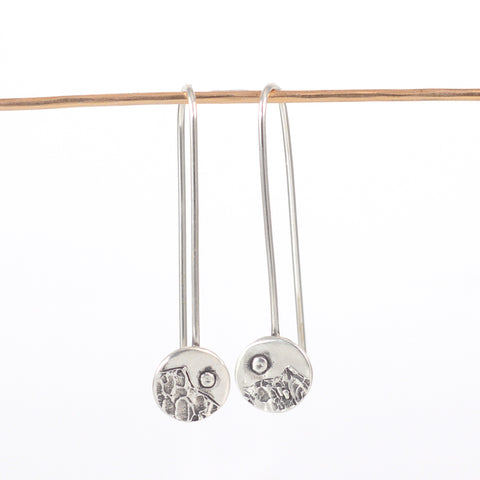 Landscape Earrings - Mountain and Full Moon Sterling Silver Drop Dangle Earrings - Ready to Ship