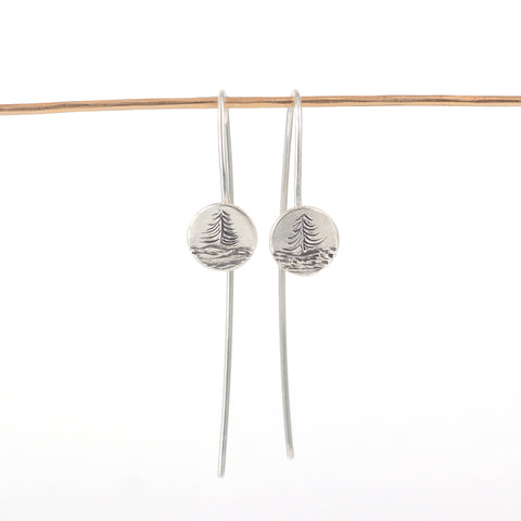 Landscape Earrings - Tree and Water Sterling Silver Drop Dangle Earrings - Ready to Ship