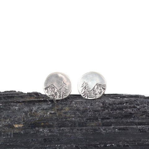 Landscape Earrings - Tree and Mountain Sterling Silver Post Earrings - Ready to Ship