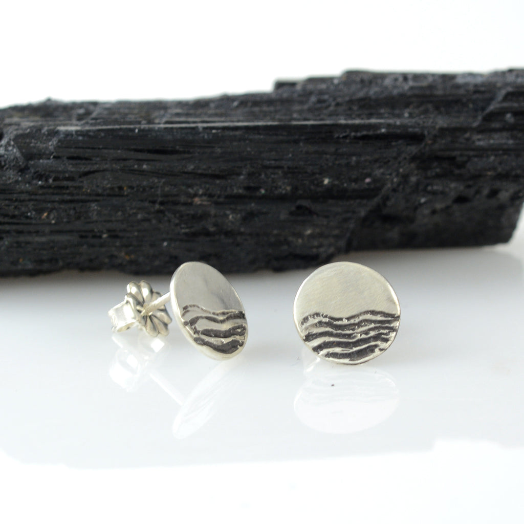 Landscape Earrings - Tree line and Full Moon Sterling Silver Post Earrings - Ready to Ship