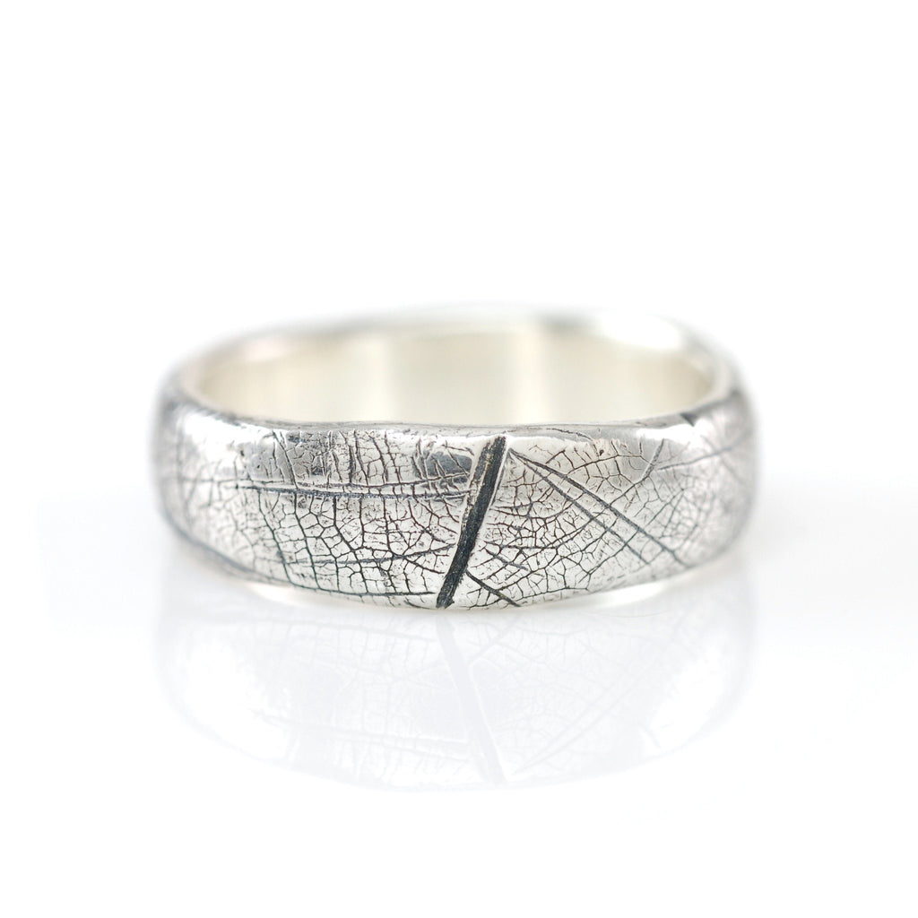 Leaf Imprint Band in Palladium Sterling Silver - Size 8 - Ready to Ship - Beth Cyr Handmade Jewelry