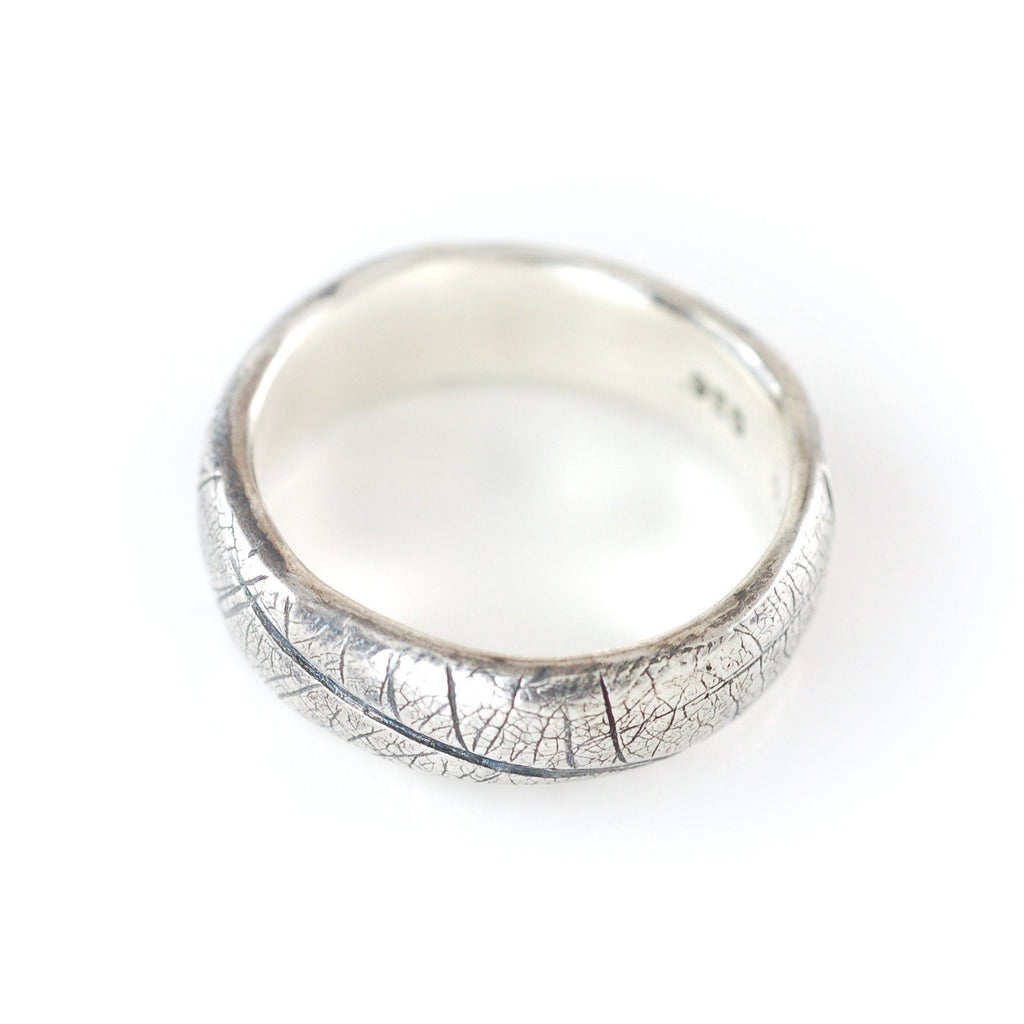Leaf Imprint Band in Palladium Sterling Silver - Size 8 - Ready to Ship - Beth Cyr Handmade Jewelry
