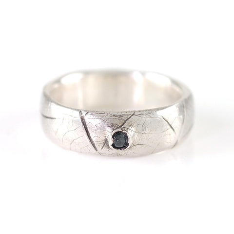 Leaf Imprint Ring with Rough Sapphire in Palladium Sterling Silver - size 6 1/2 - Ready to Ship - Beth Cyr Handmade Jewelry