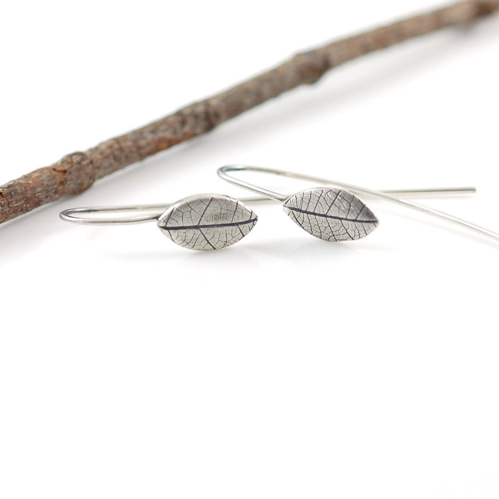 Leaf Imprint Earrings in Sterling Silver - Made to Order - Beth Cyr Handmade Jewelry