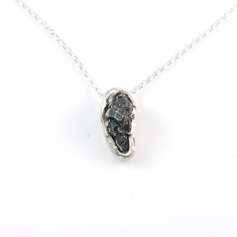 Long Meteorite Pendant in Sterling Silver - Ready to Ship - Beth Cyr Handmade Jewelry