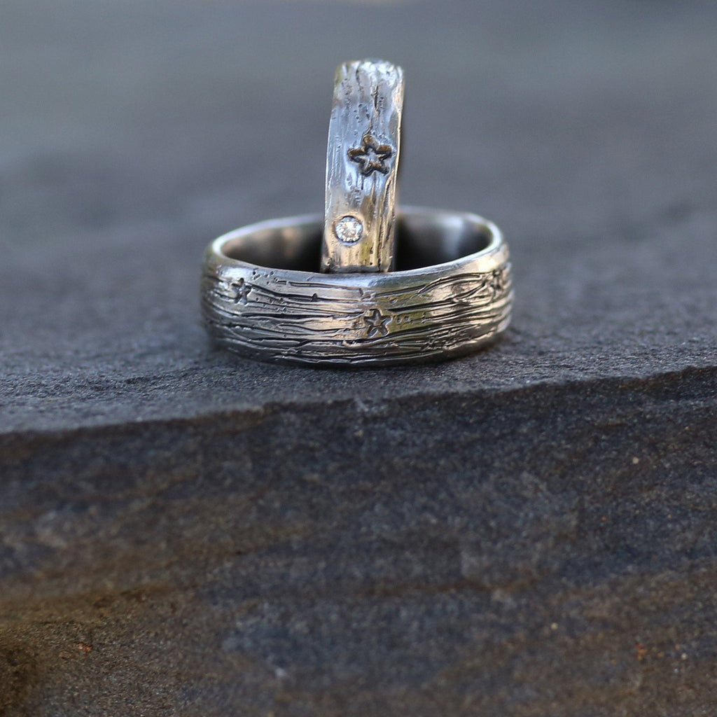 Custom Order Galaxy Rings with Alexandrite in Palladium Sterling Silver - Beth Cyr Handmade Jewelry
