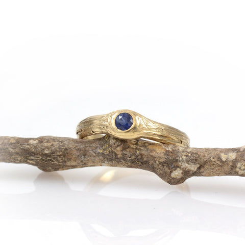 Blue Sapphire Love Knot Engagement Ring in 14k Yellow Gold - size 6 - Ready to Ship - Beth Cyr Handmade Jewelry