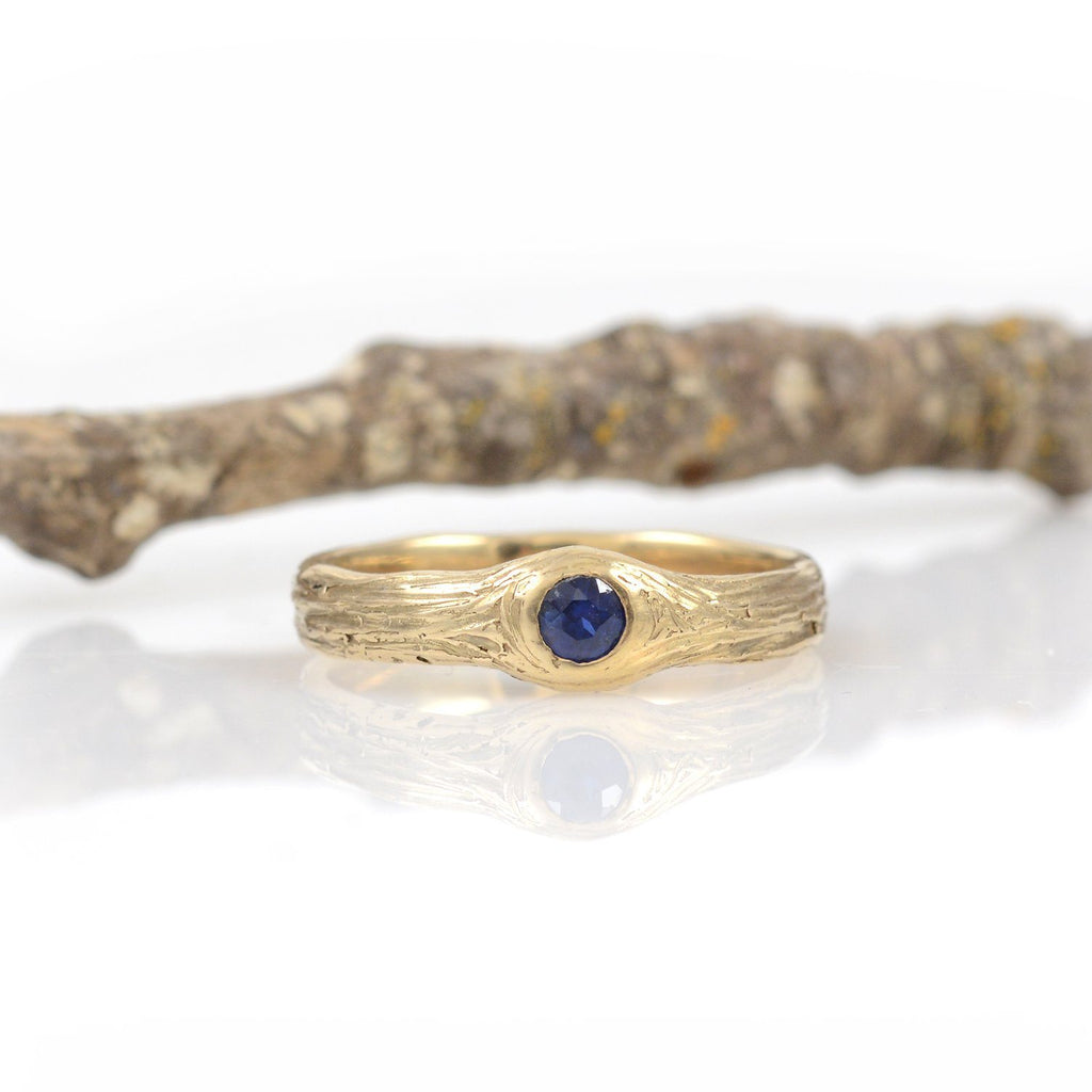 Blue Sapphire Love Knot Engagement Ring in 14k Yellow Gold - size 6 - Ready to Ship - Beth Cyr Handmade Jewelry