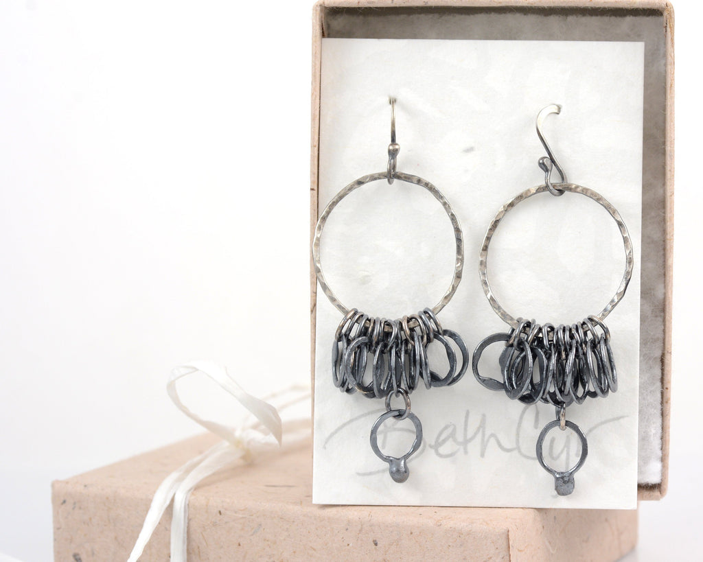 Circle Earrings in Sterling Silver with Patina #34 - Ready to ship - Beth Cyr Handmade Jewelry