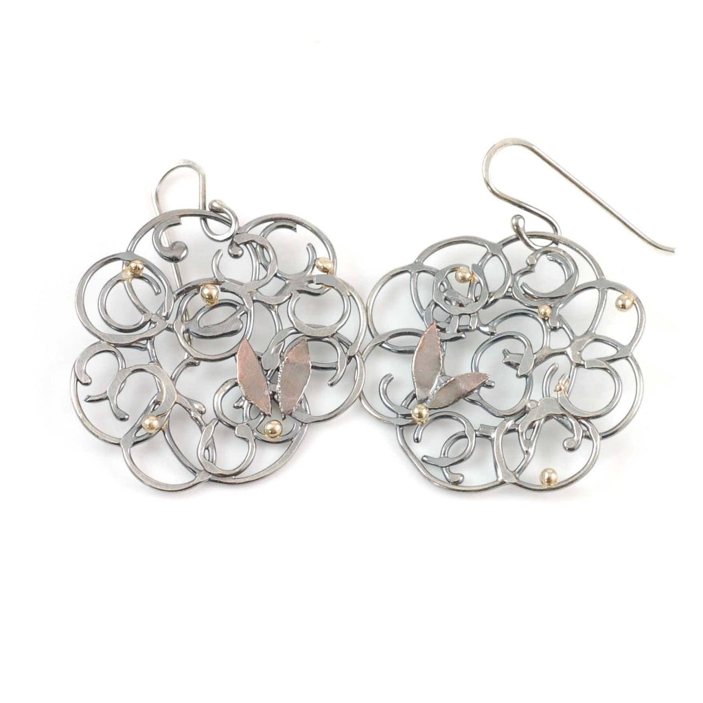 Organic Vine Earrings in Argentium Sterling Silver with Gold and Copper - Size Medium - Ready to Ship - Beth Cyr Handmade Jewelry