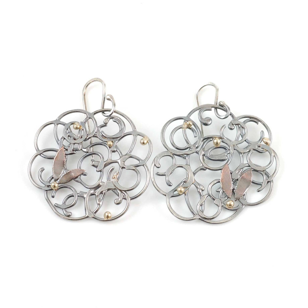 Organic Vine Earrings in Argentium Sterling Silver with Gold and Copper - Size Medium - Ready to Ship - Beth Cyr Handmade Jewelry