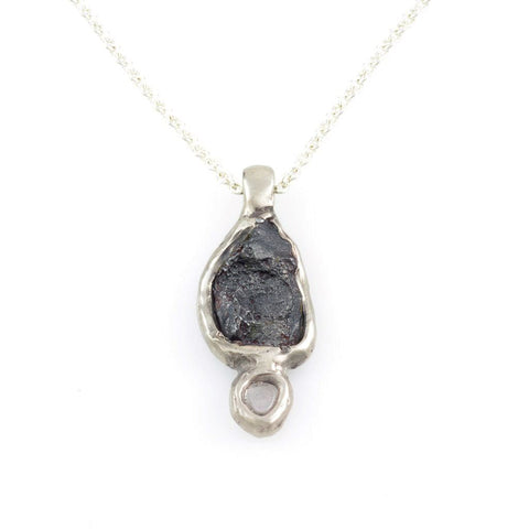 Meteorite and Rough Montana Sapphire in Palladium/Silver Alloy - Ready to Ship - Beth Cyr Handmade Jewelry