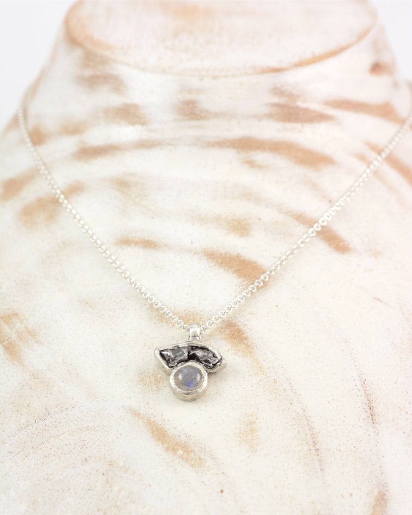 Meteorite Pendant with Labradorite in Sterling Silver - Ready to Ship - Beth Cyr Handmade Jewelry