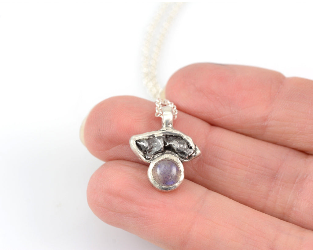 Meteorite Pendant with Labradorite in Sterling Silver - Ready to Ship - Beth Cyr Handmade Jewelry