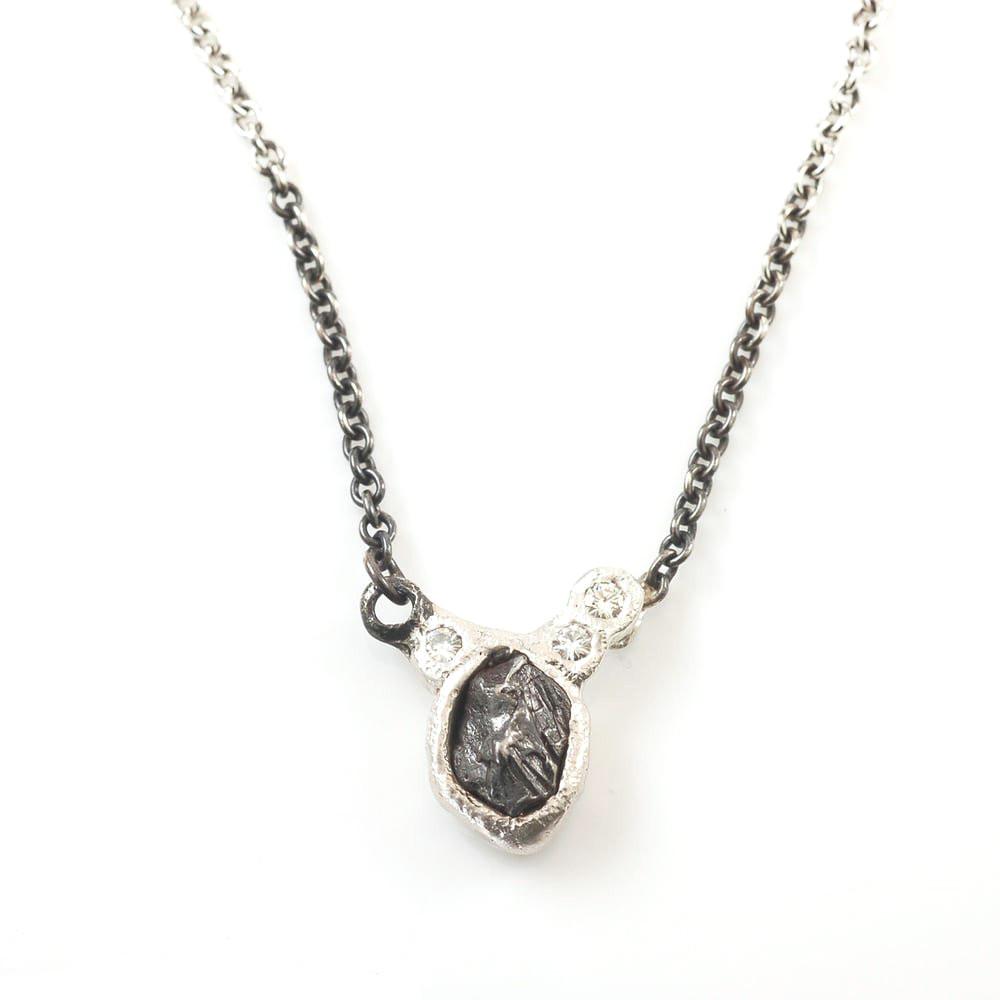 Asymmetrical Meteorite and Moissanite Necklace in Sterling Silver #16 - Ready to Ship - Beth Cyr Handmade Jewelry
