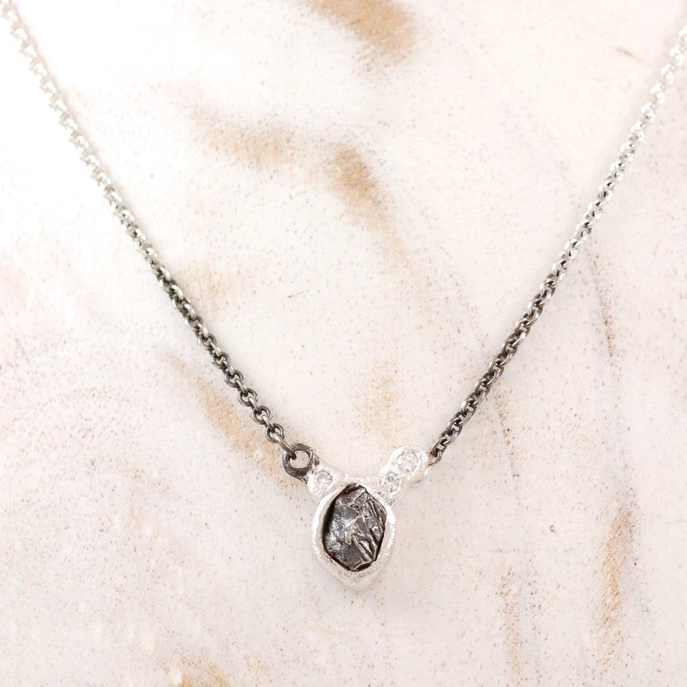 Asymmetrical Meteorite and Moissanite Necklace in Sterling Silver #16 - Ready to Ship - Beth Cyr Handmade Jewelry