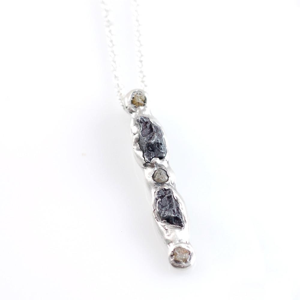 Supercluster Meteorite and Rough Diamond Pendant in Sterling Silver #8 - Ready to Ship - Beth Cyr Handmade Jewelry