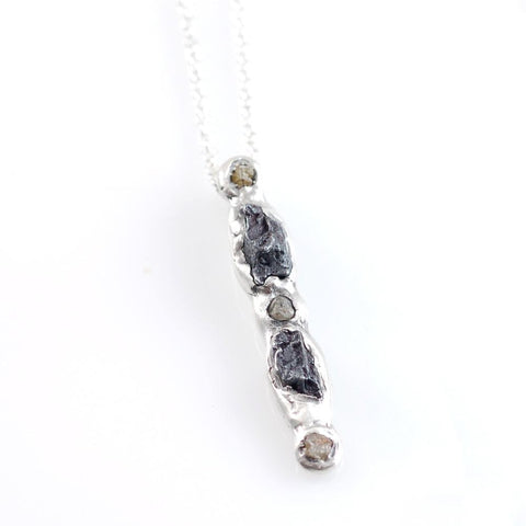 Supercluster Meteorite and Rough Diamond Pendant in Sterling Silver #8 - Ready to Ship - Beth Cyr Handmade Jewelry